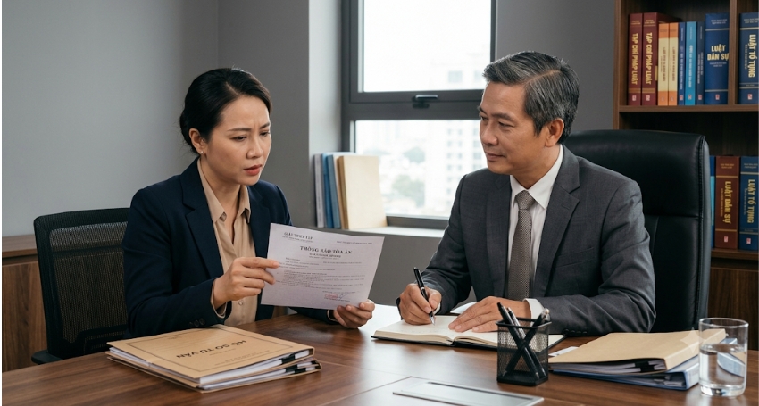 Người nhận giấy triệu tập và trao đổi với luật sư
