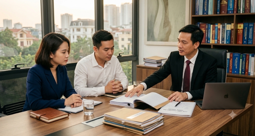 Luật sư trao đổi với khách hàng về phương án hòa giải