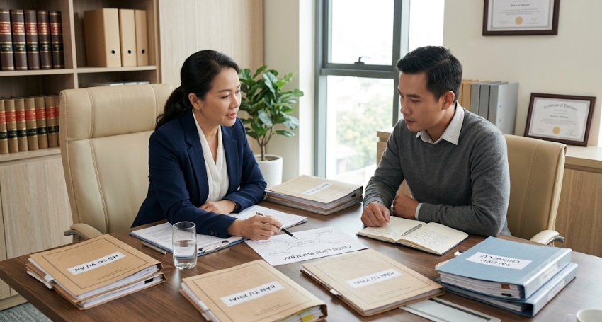 Luật sư chuẩn bị luận cứ và tài liệu cho phiên tòa