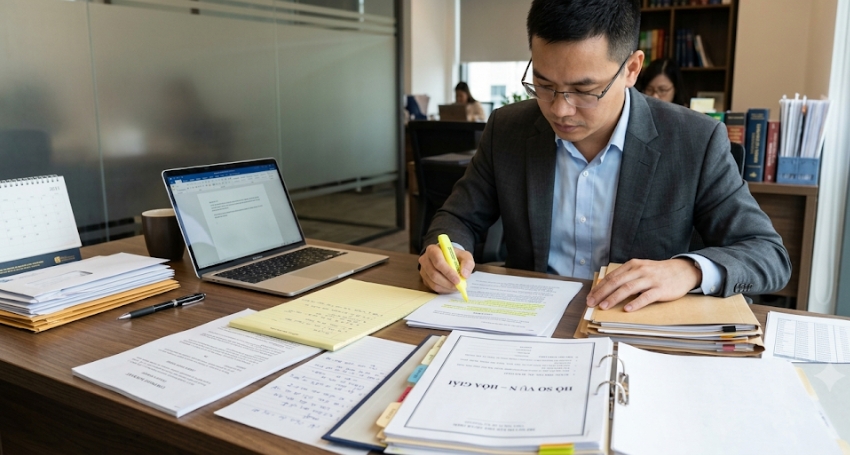 Luật sư rà soát chứng cứ và tài liệu trước phiên hòa giải