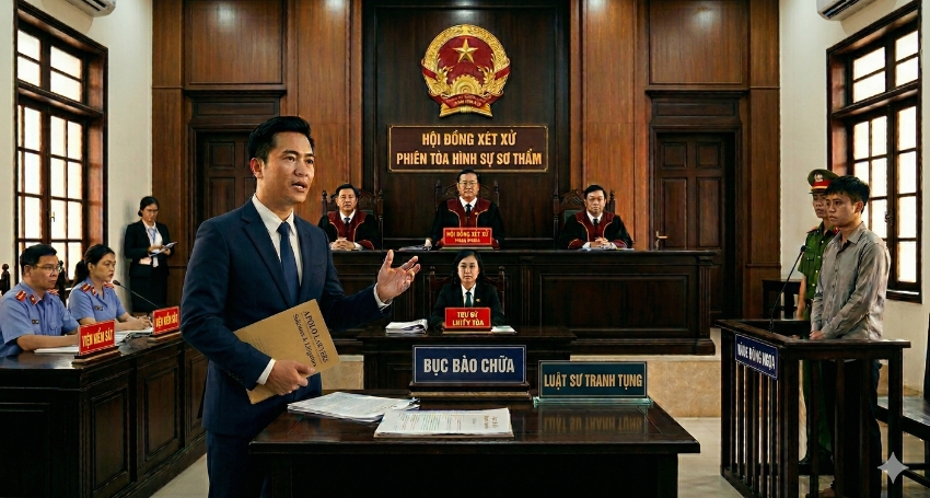 Luật sư tranh tụng Apolo Lawyers bào chữa cho bị cáo tại tòa án TP.HCM