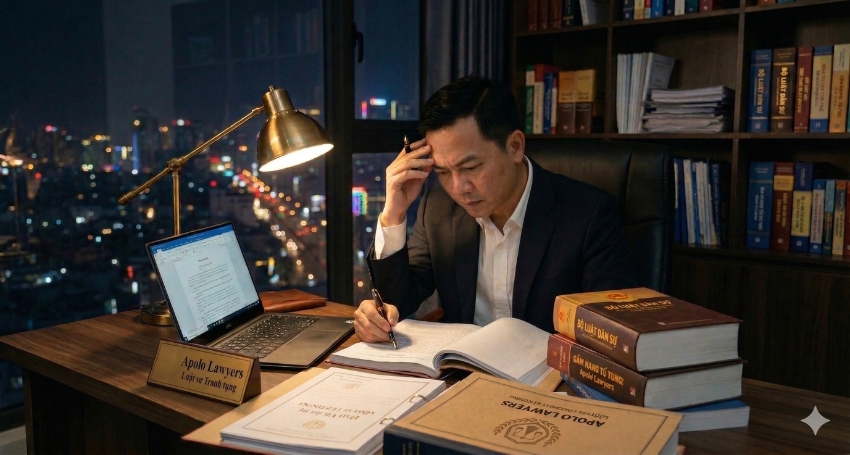 Luật sư Apolo Lawyers nghiên cứu hồ sơ và tài liệu pháp lý vụ án