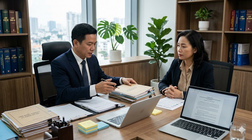 Luật sư sắp xếp tài liệu và chứng cứ cho khách hàng