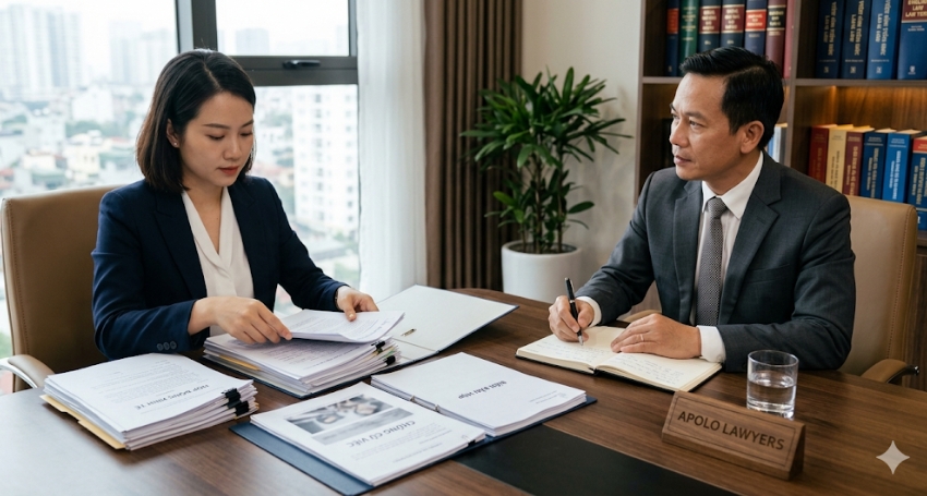 Khách hàng chuẩn bị tài liệu làm việc với luật sư