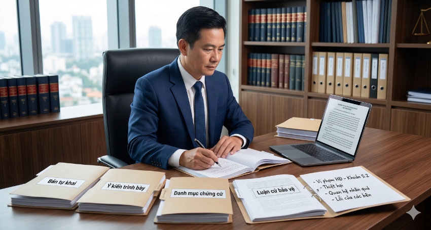 Luật sư chuẩn bị luận cứ bảo vệ trong tranh chấp hợp đồng