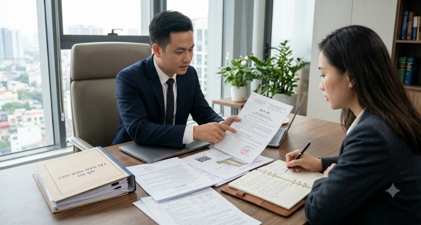 Luật sư đại diện khách hàng làm việc sau bản án