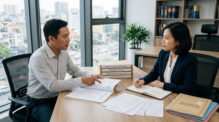 Người có tranh chấp phức tạp đang cung cấp hồ sơ cho luật sư
