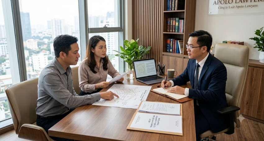Khách hàng trao đổi với luật sư về tranh chấp đất đai