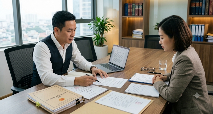 Luật sư rà soát hồ sơ thi hành án cho khách hàng
