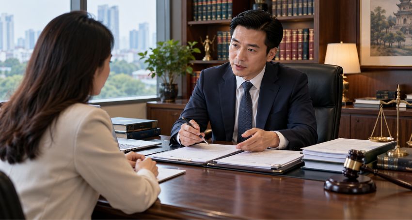 Khách hàng trao đổi với luật sư trước phiên tòa phúc thẩm