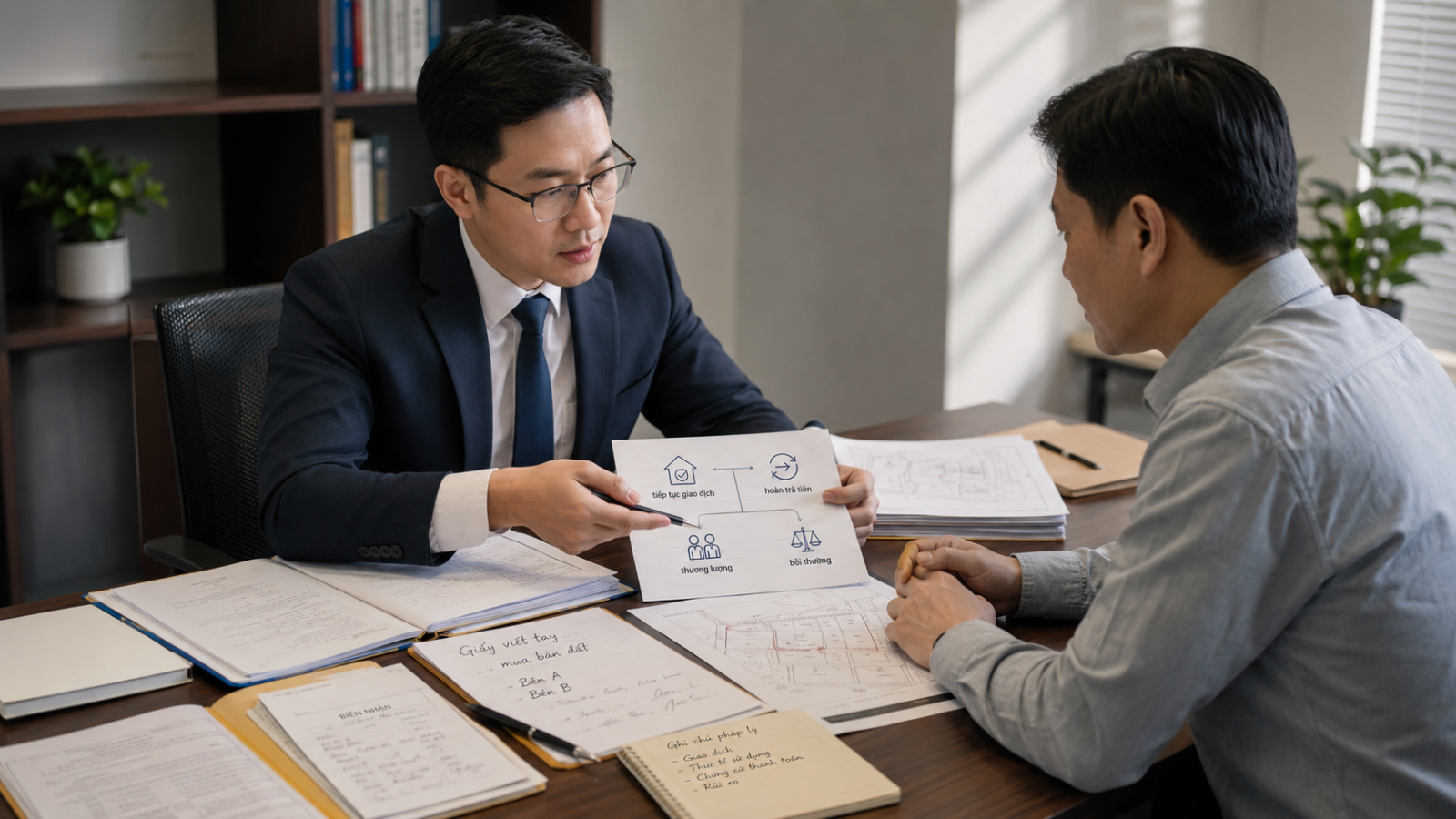 Các bên làm việc về phương án xử lý tranh chấp mua bán đất