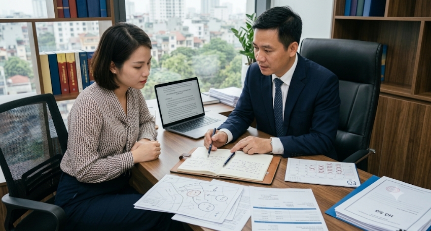Khách hàng trao đổi với luật sư về rủi ro thi hành án