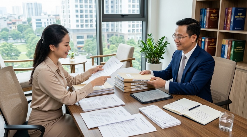 Khách hàng chuẩn bị hồ sơ trước khi gặp luật sư
